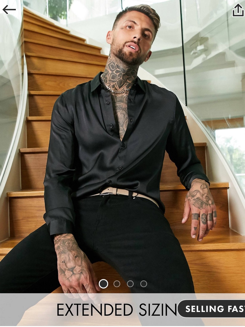 ASOS Black Satin Long-Sleeve Button-Down Shirt